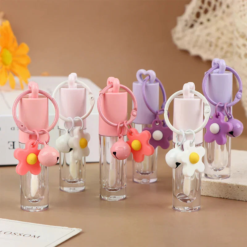 2.5ml Heart-Shaped Lip Gloss Tube with Keychain & Brush Lip Gloss Container QXL