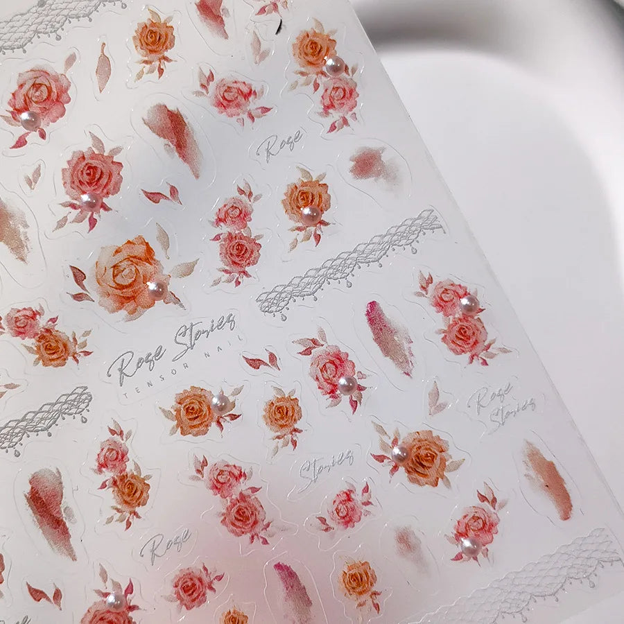5D Vintage Lace Rose Nail Stickers | Self-Adhesive Decals Nail Art Stickers QXL