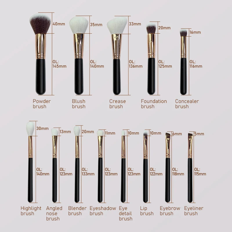 13-Pc Goat Hair Makeup Brush Set | Burgundy Wood Handle Makeup Brush Set QXL