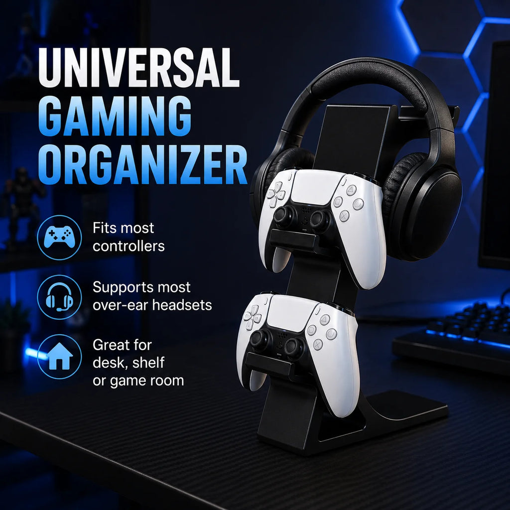 3-in-1 Game Controller Stand & Headphone Rack Organizer Gaming Desk Organizer QXL