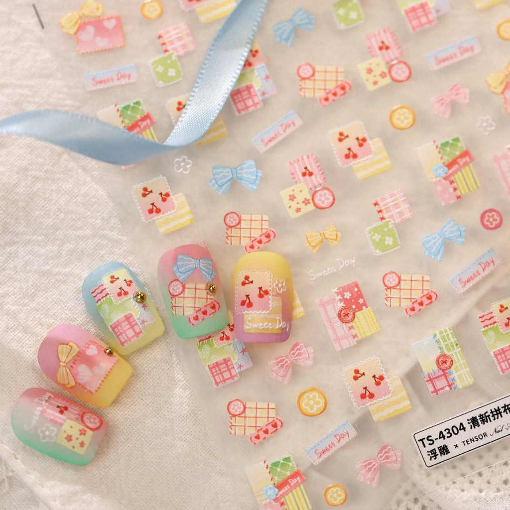 5D Nail Stickers – Plaid Cherry Blossom Bow Decals | DIY Nail Art Stickers QXL
