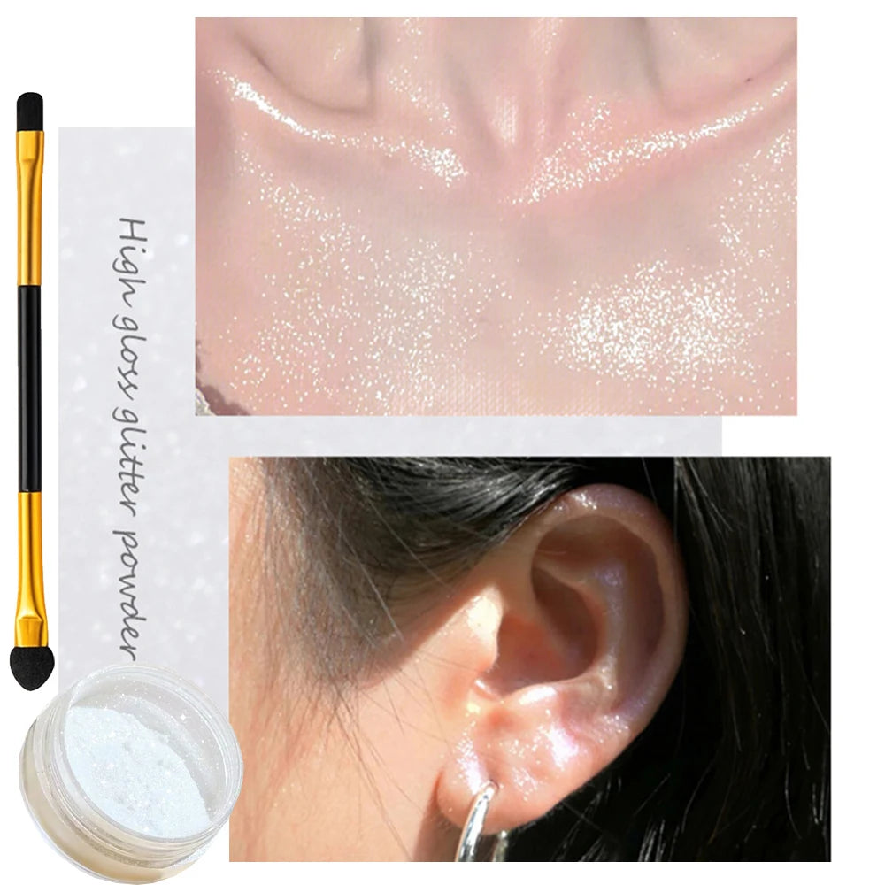 Glitter Highlighter Powder & Dual-End Brush | Shimmer Glow Shimmer Highlighter Powder QXL