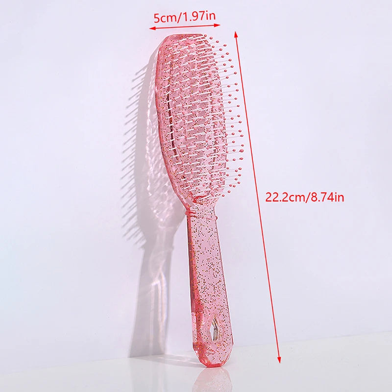 Transparent Glitter Hair Brush & Wide Tooth Comb | Anti-Static Hair Brush Comb QXL Pink