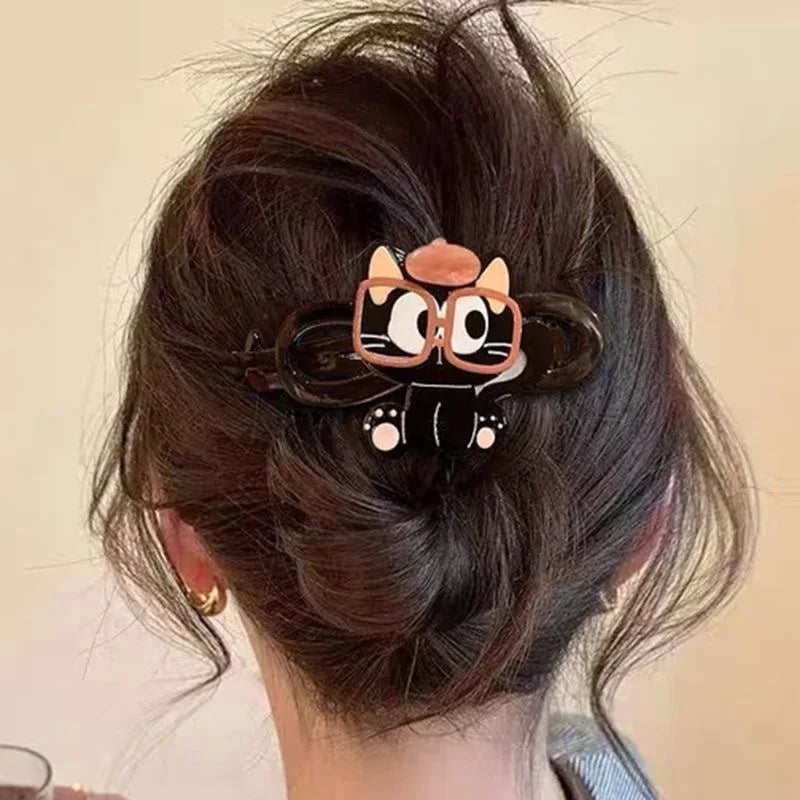 Cute Animal Dog Hair Claw Clip | Updo Twist Styling Hair Claw Clip QXL Spectacled cat