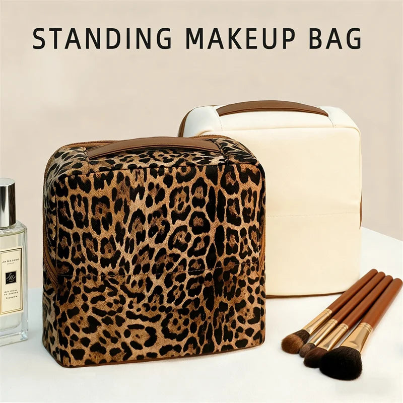 Leopard Print Standing Makeup Brush Bag & Organizer Makeup Brush Bag QXL