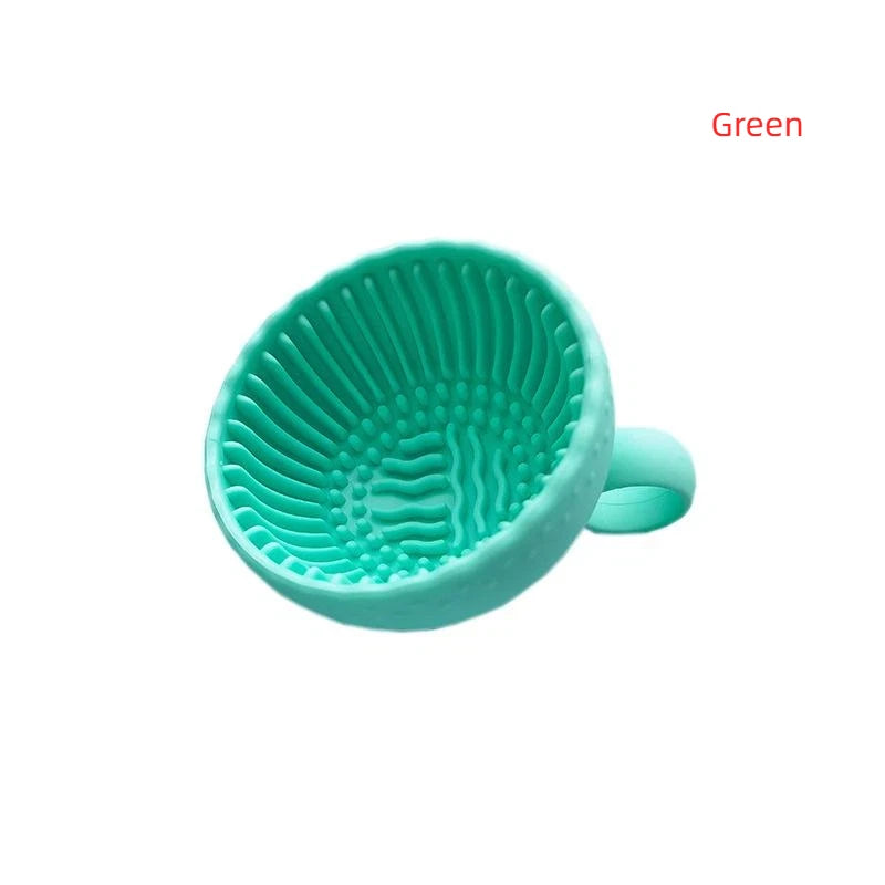 Silicone Makeup Brush Cleaning Bowl & Scrubber Pad Brush Cleaning Tool QXL green