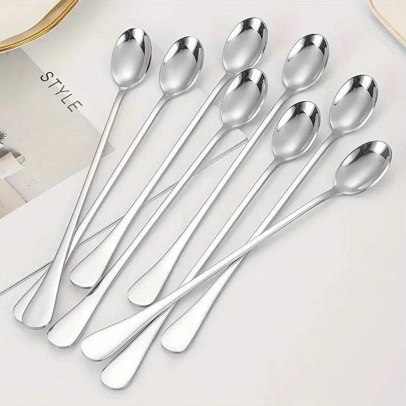 Stainless Steel Long Handle Iced Tea & Coffee Spoon Set Long Handle Spoon QXL
