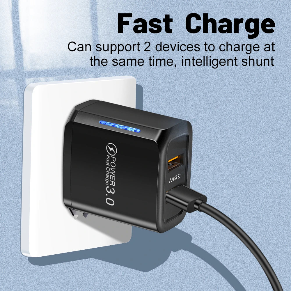 36W Dual USB Fast Wall Charger | Universal Travel Adapter USB Wall Charger QXL