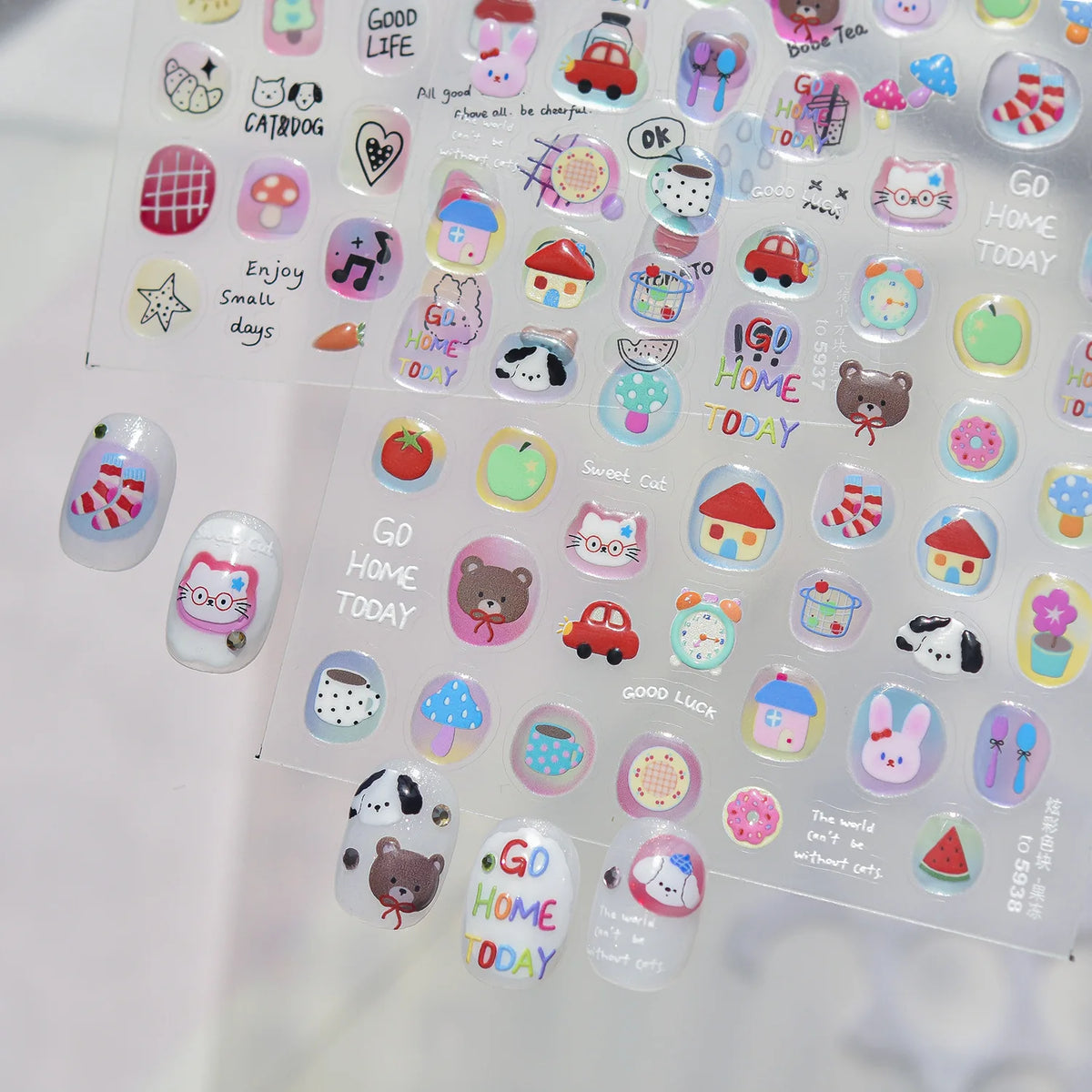 5D Nail Stickers – Cute Cat Rabbit Mushroom Self-Adhesive Decals Nail Art Stickers QXL