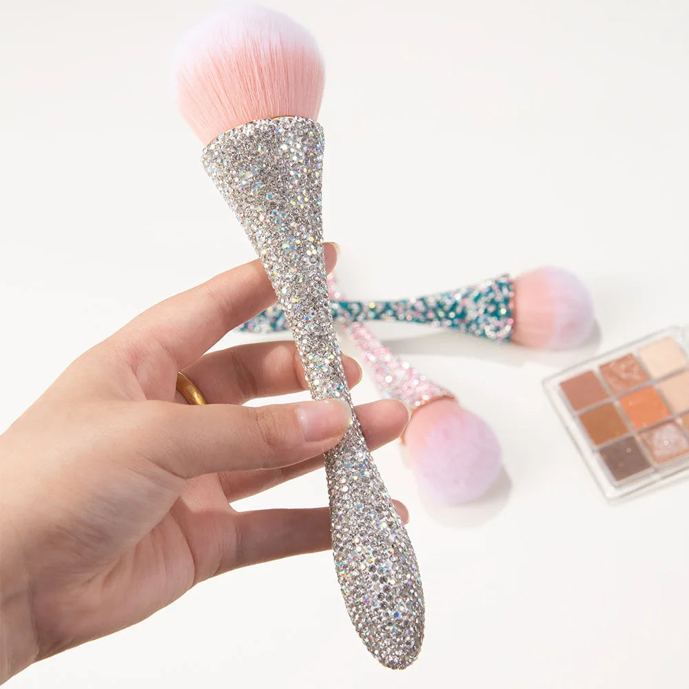 Rhinestone Foundation Brush – Flat Arched Powder Makeup Tool Foundation Makeup Brush QXL White