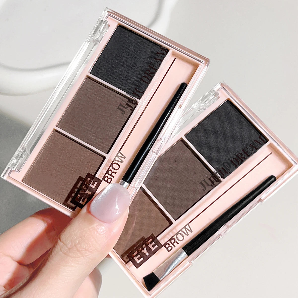 3-Color Matte Brow Powder Palette with Brush | Long-Lasting Eyebrow Powder Palette QXL