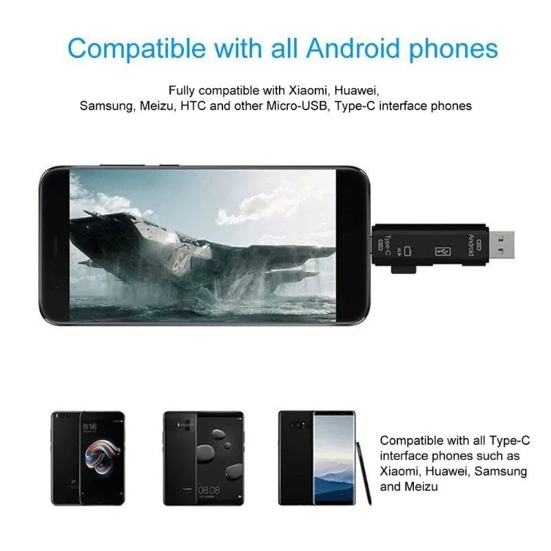 5-in-1 USB-C OTG Card Reader | SD, TF, Micro USB & Type-C USB Card Reader QXL