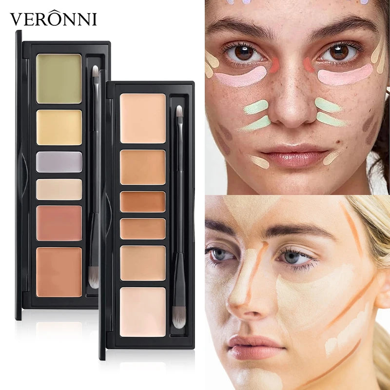 6-Color Full Coverage Concealer Palette with Brush Concealer Palette QXL