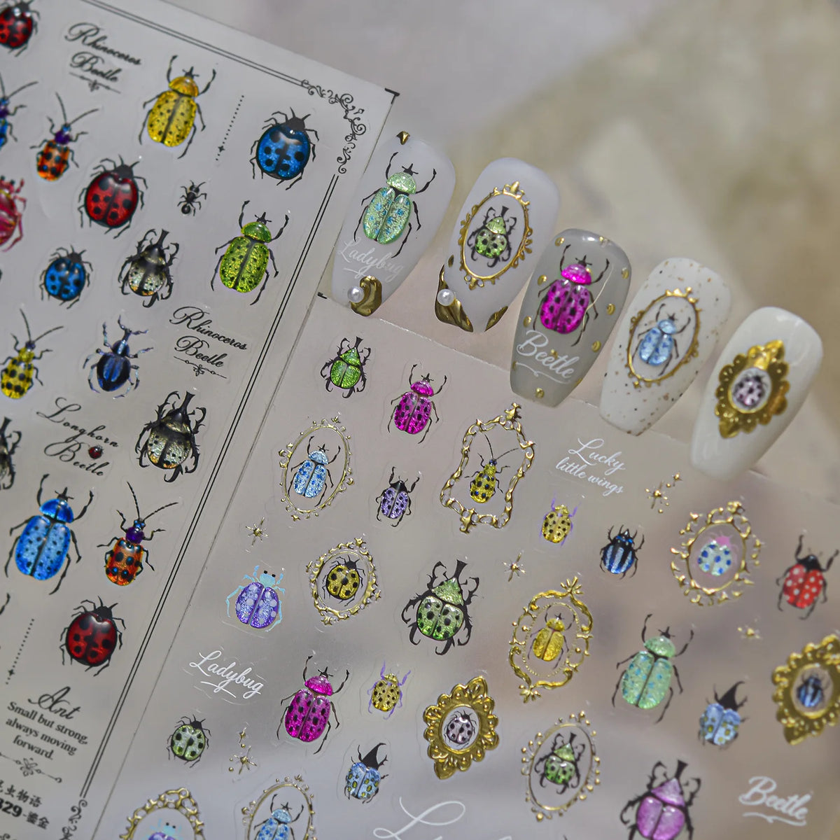 5D Insect Nail Art Stickers | Beetle Scarab Ladybug Decals Nail Art Stickers QXL