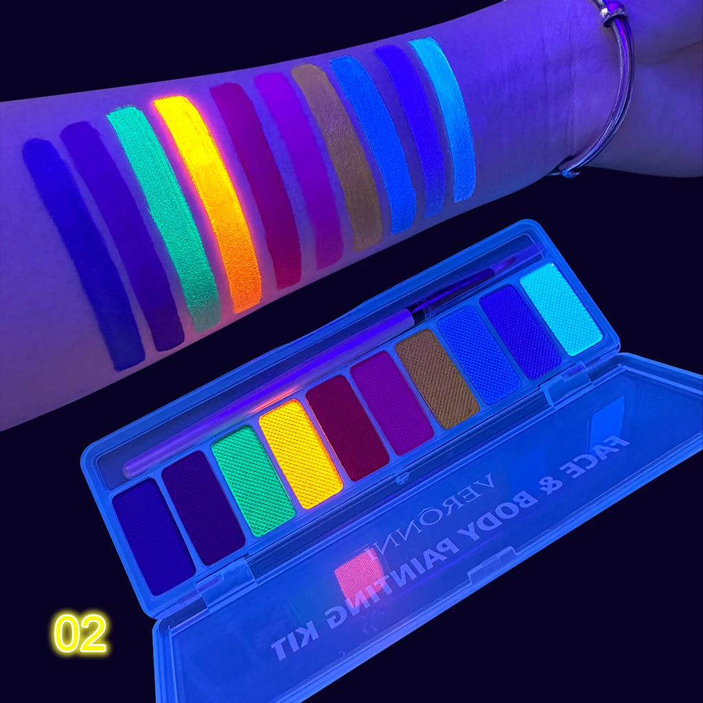 VERONNI 10-Color UV Neon Face & Body Paint | Glow Palette UV Face Body Paint QXL 02