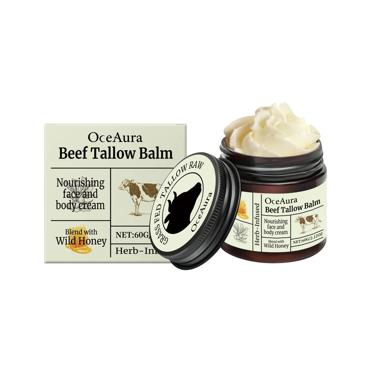 OceAura Beef Tallow Face & Body Moisturizer Cream | Anti-Aging Tallow Moisturizer Cream QXL 1pcs