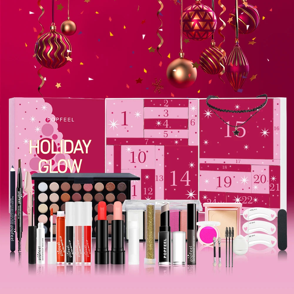POPFEEL 24-Day Holiday Glow Advent Calendar Makeup Gift Set Makeup Advent Calendar QXL