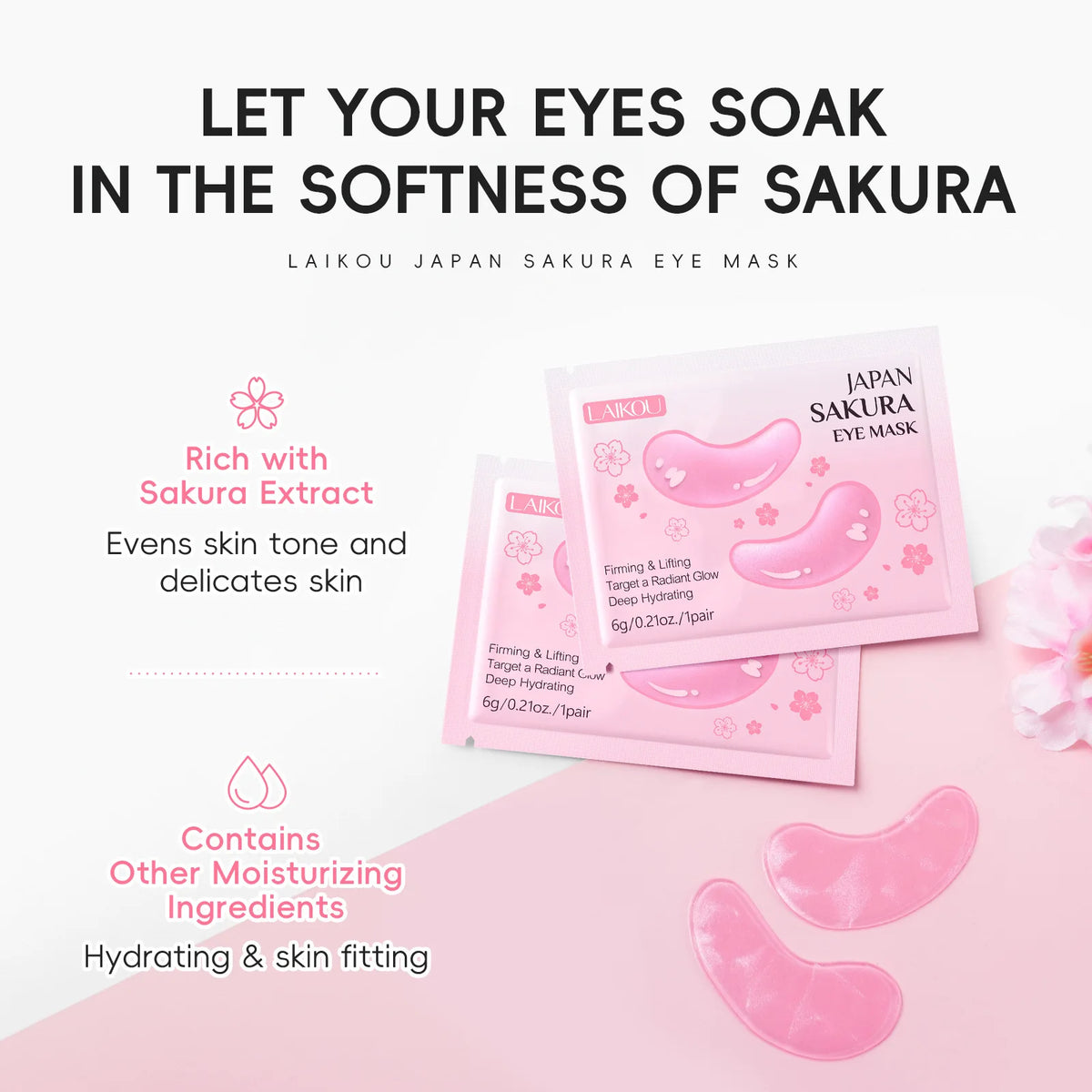 LAIKOU Sakura, Milk & 24K Gold Under Eye Patches | Firming Under Eye Patches QXL