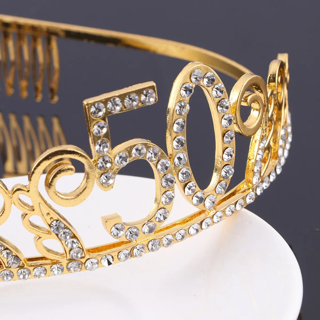 Gold Rhinestone Tiara Crown | 50th Birthday Hair Comb Birthday Tiara Crown QXL