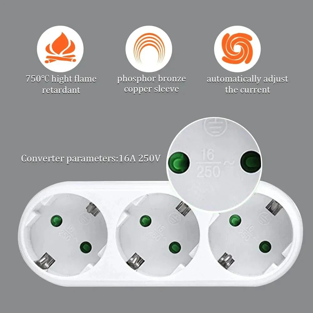 EU Plug 1-to-3 Way Power Adapter | European Outlet Extender Power Outlet Adapter QXL