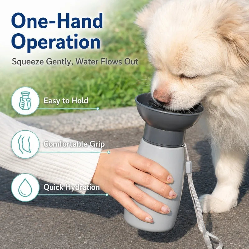 600mL Portable Dog Water Bottle | One-Hand Squeeze Rigid Bowl Pet Travel Water Bottle QXL