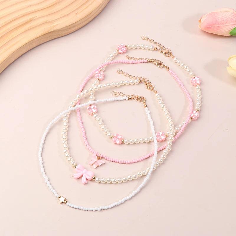 4-Pack Kids Butterfly & Pearl Beaded Necklace Set | Gift Kids Pendant Necklace QXL Default Title