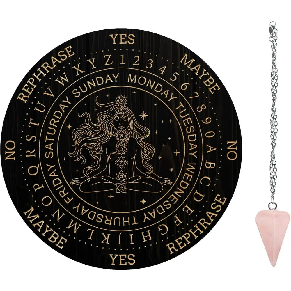 Wooden Pendulum Board Set & Rose Quartz Crystal Pendulum Divination Board Set QXL