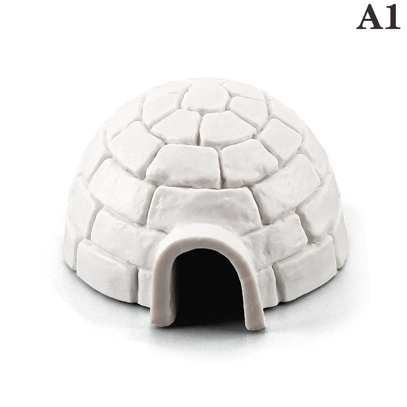Miniature Igloo & Christmas Tree Figurine Set | Holiday Décor Miniature Figurine Set QXL A1