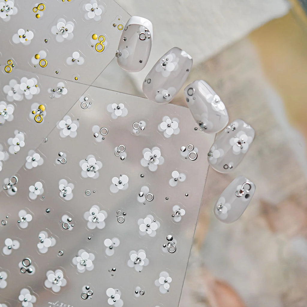5D French Nail Stickers | Floral Gold Diamond Decals Nail Art Stickers QXL