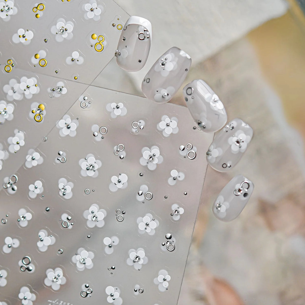 5D French Nail Stickers | Floral Gold Diamond Decals Nail Art Stickers QXL