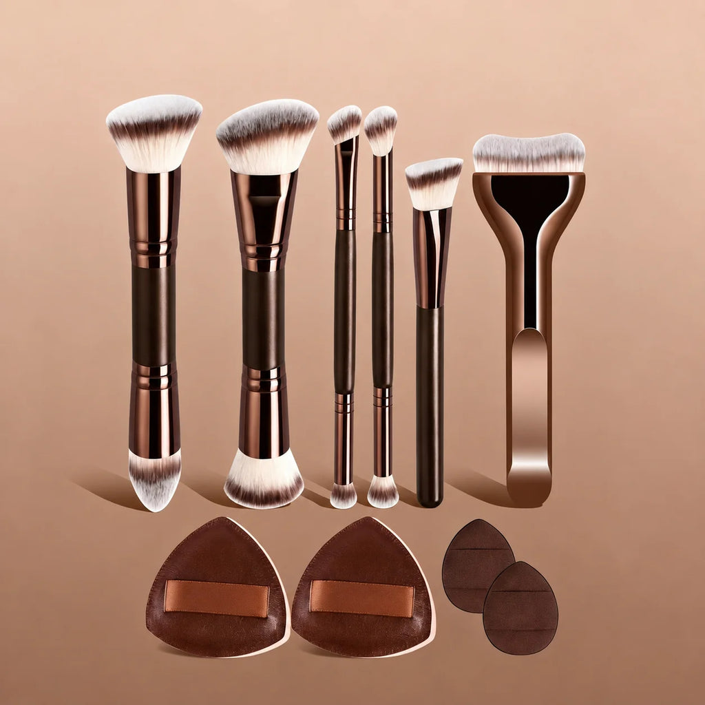 LUXEBLEND 6-Pc Pro Aluminum Makeup Brush Set | All-in-One Kit Makeup Brush Set QXL 10pcs