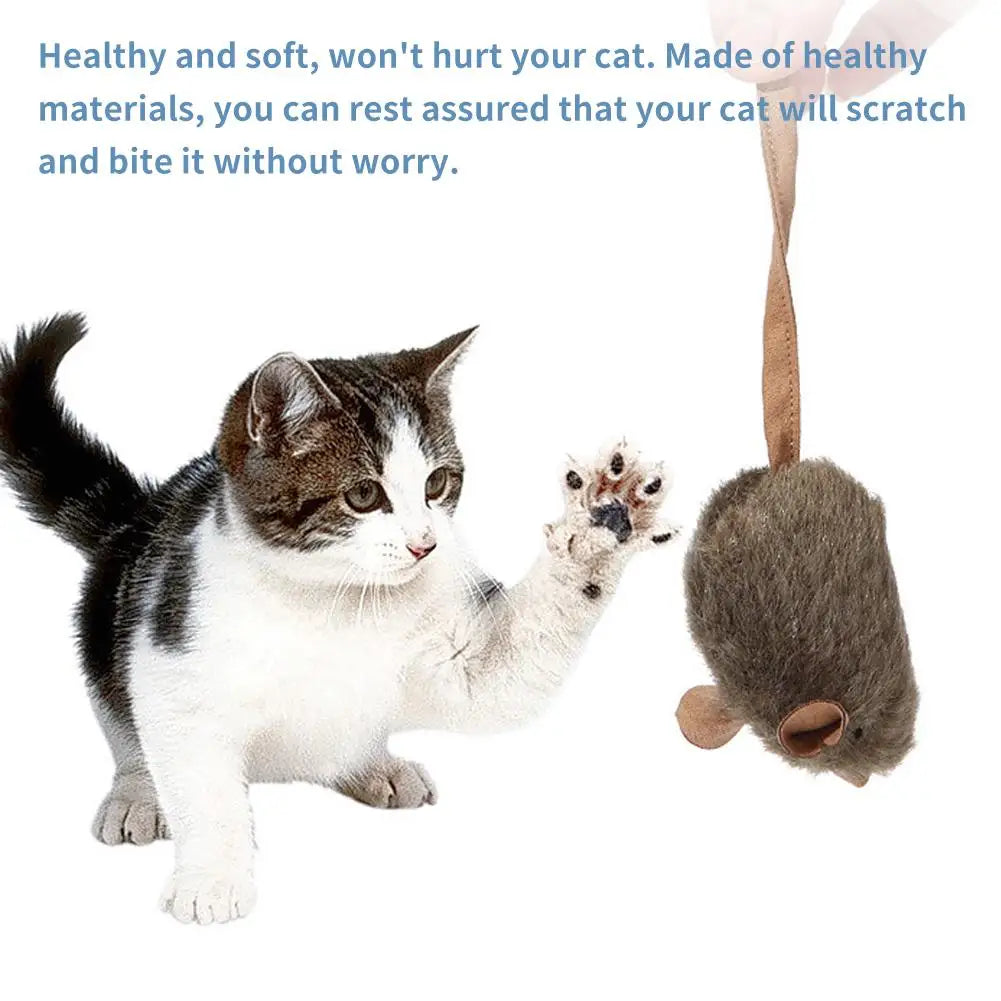 Plush Mouse Cat Toy | Interactive Pull-Activated Pet Playmate Cat Plush Toy QXL