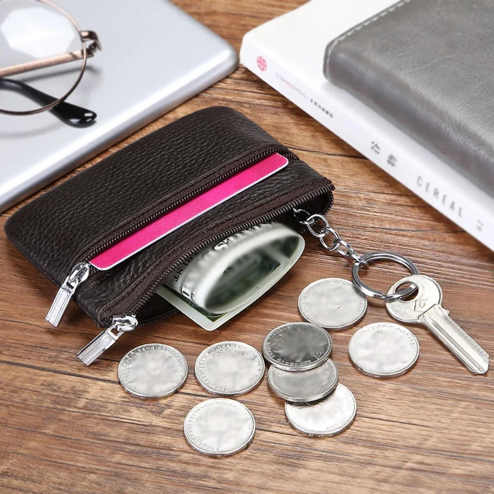 Men's Dual-Zip PU Leather Coin Purse with Card Slots Coin Purse Wallet QXL