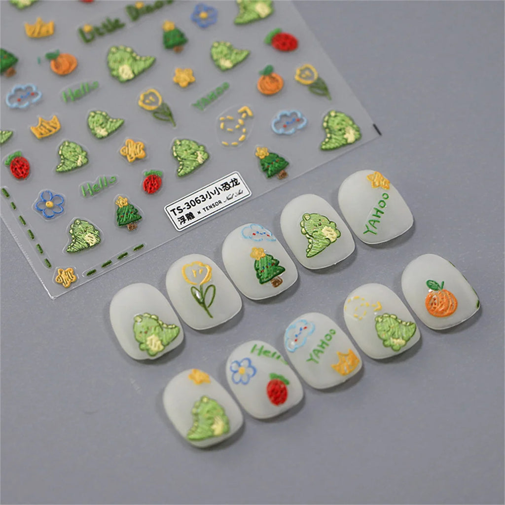 5D Kawaii Dinosaur Nail Art Stickers | Self-Adhesive Decals Nail Art Stickers QXL