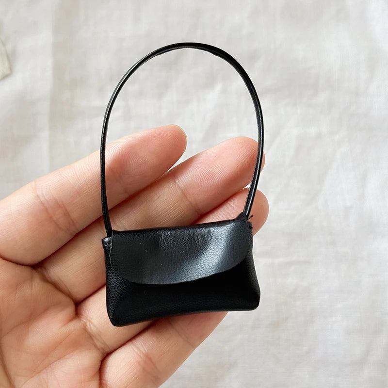 Miniature PU Leather Doll Handbag | 1/12 Dollhouse Accessory Doll Accessory QXL Black