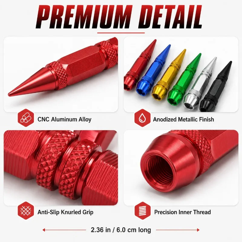 60mm Aluminum Spike Valve Stem Caps | Schrader US Thread Valve Stem Caps QXL