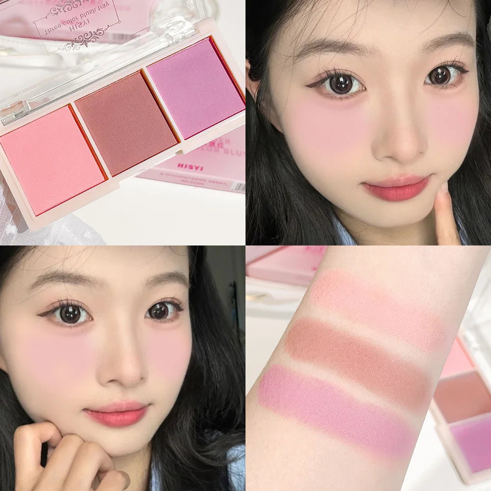 HISYI Three-Color Matte Blush | Natural Finish Rouge Powder Powder Blush QXL 02