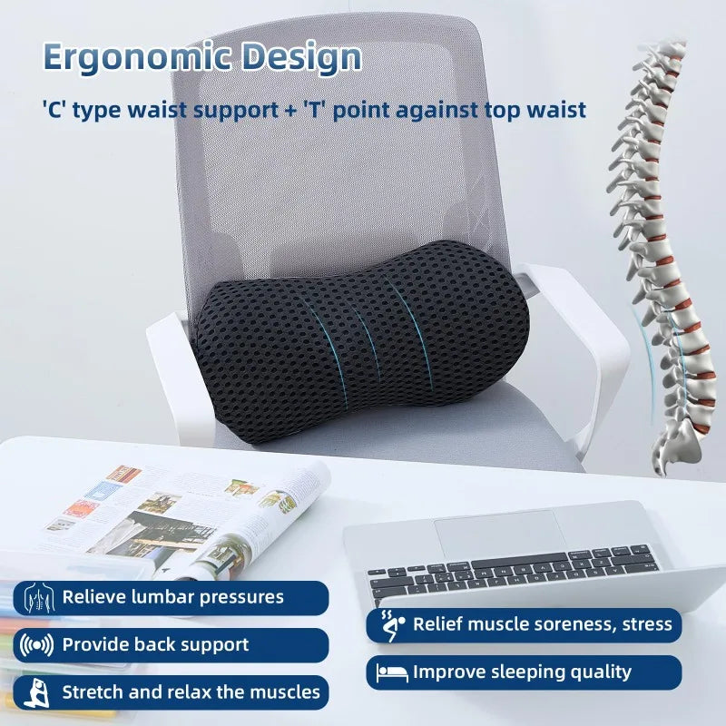 Memory Foam Lumbar Support Pillow | Office Chair & Car Seat Lumbar Support Pillow QXL