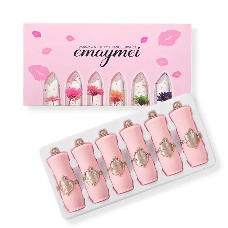 6-Pc Flower Jelly Crystal Lipstick Set | Color-Change Lip Gloss Crystal Lip Gloss Set QXL 6 pieces set