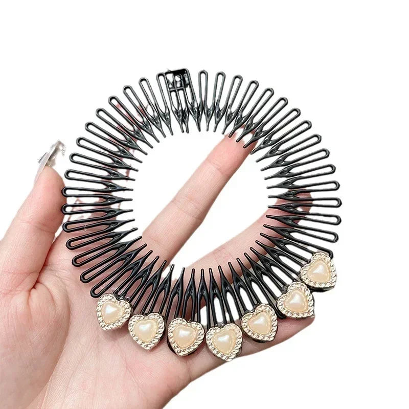 Pearl Stretch Flexible Hair Hoop Comb Headband | Korean Style Hair Hoop Headband QXL