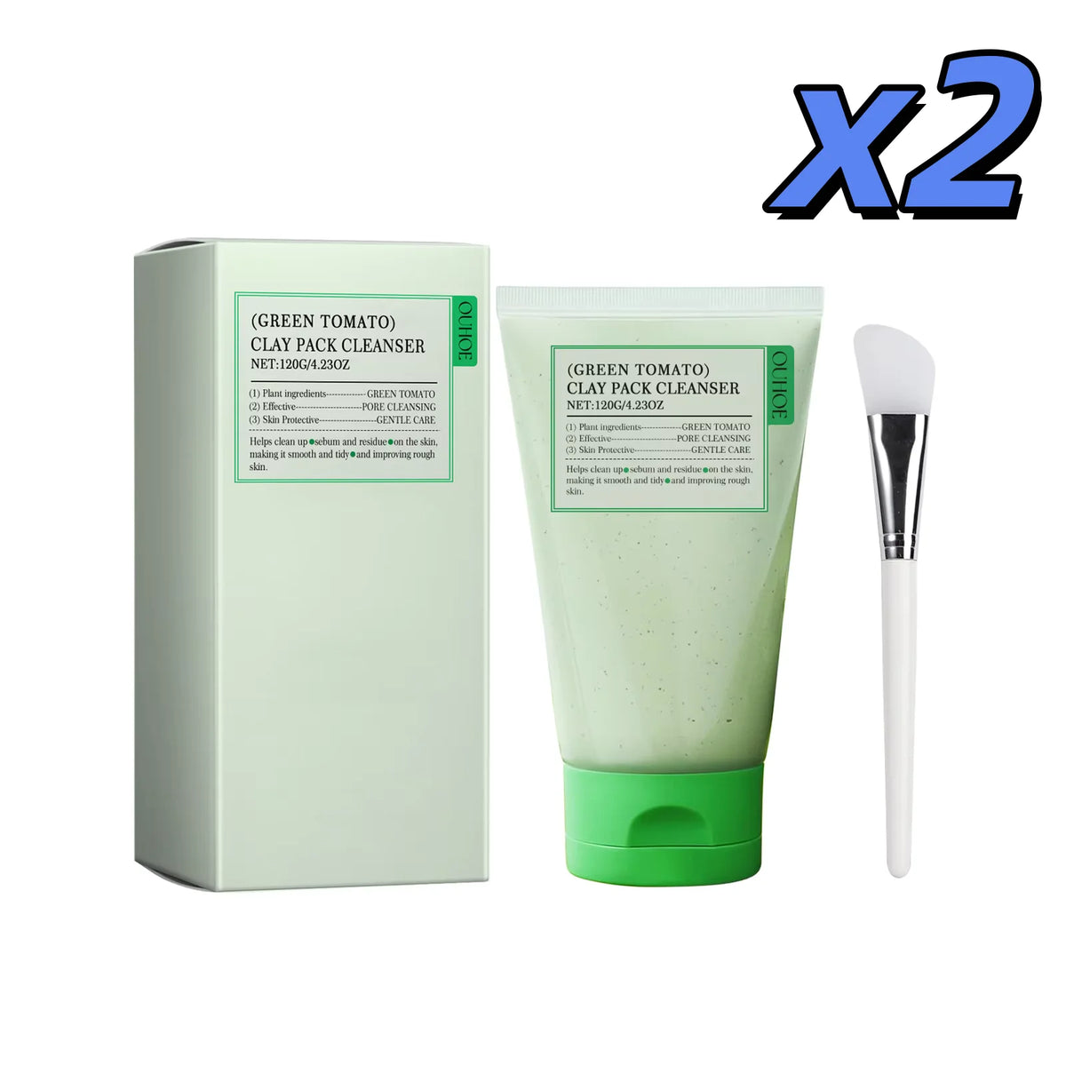 OUHOE Green Tomato Clay Mud Mask – Pore & Brightening Clay Mud Mask QXL 2 x 120g boxed