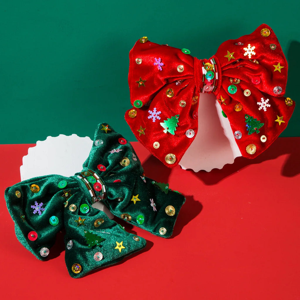 Christmas Butterfly Bow Hair Clip | Snowflake Sequin Velvet Holiday Hair Clip QXL
