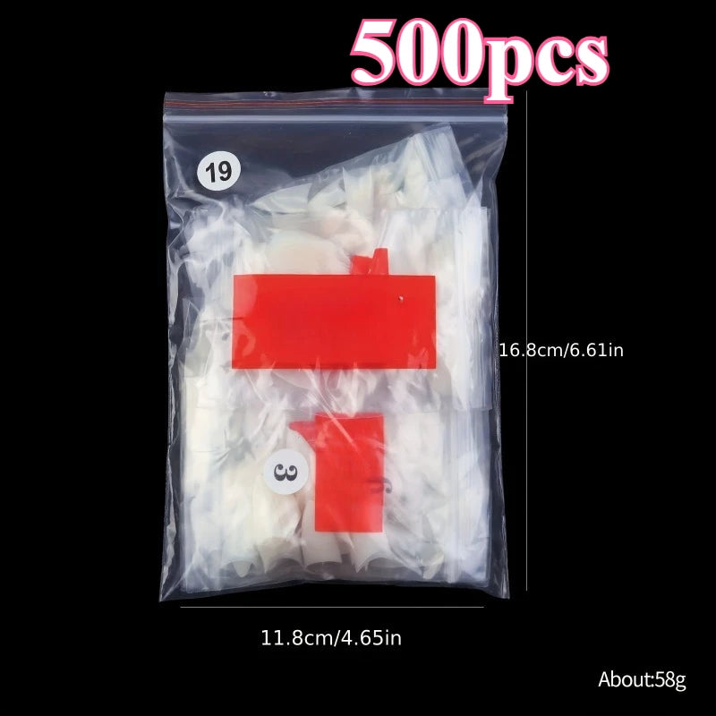 Water Drop French Pointed Clear False Nail Tips | ABS Set False Nail Tips QXL White milk 500pcs