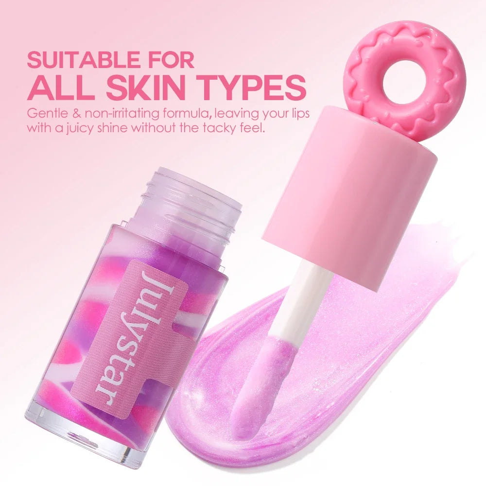 Julystar Donut Cap Shimmer Lip Gloss | Hydrating Lip Oil Shimmer Lip Gloss QXL