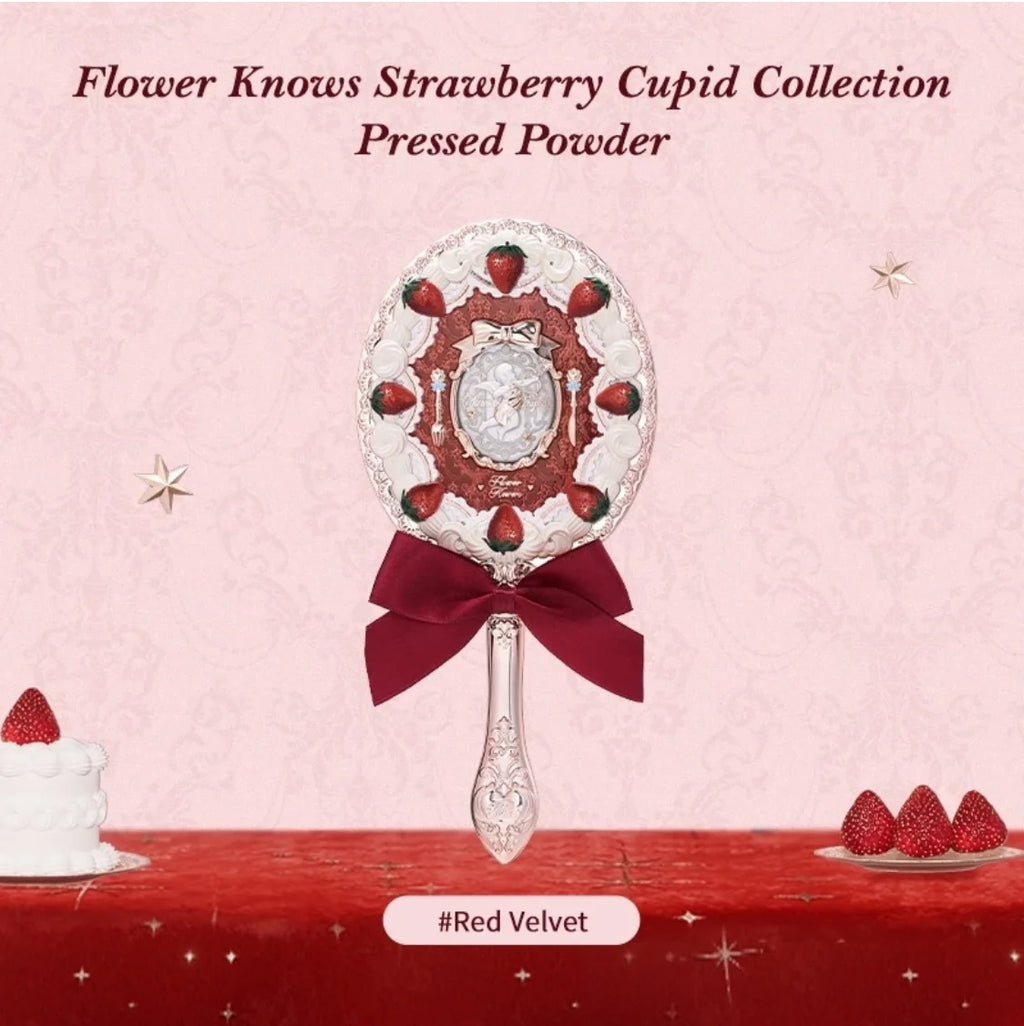Flower Knows Strawberry Cupid Hand Mirror | Red Pink Makeup Makeup Hand Mirror QXL Red Velvet