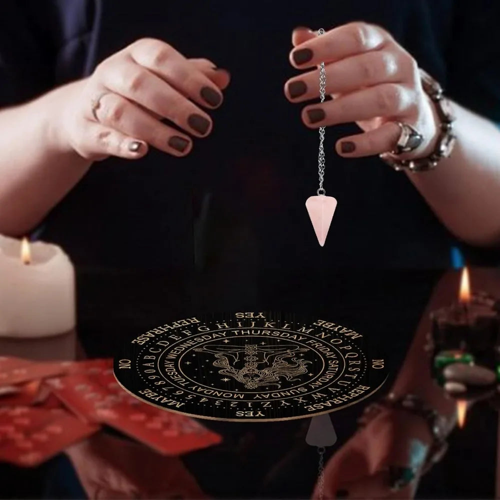 Wooden Pendulum Board Set & Rose Quartz Crystal Pendulum Divination Board Set QXL
