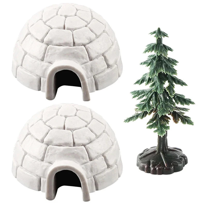 Miniature Igloo & Christmas Tree Figurine Set | Holiday Décor Miniature Figurine Set QXL