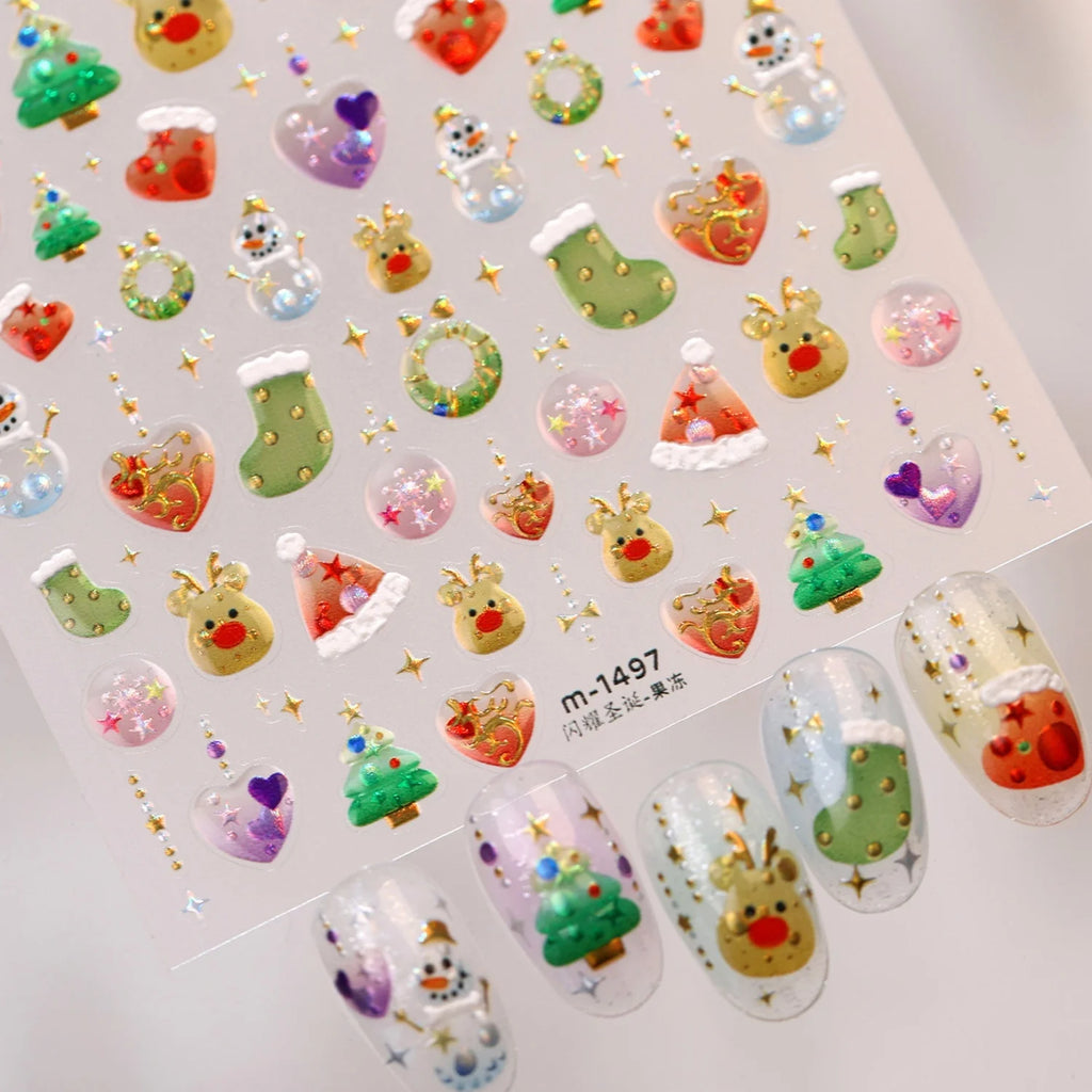 Christmas 5D Nail Stickers – Holiday Self-Adhesive Xmas Decals Nail Art Stickers QXL