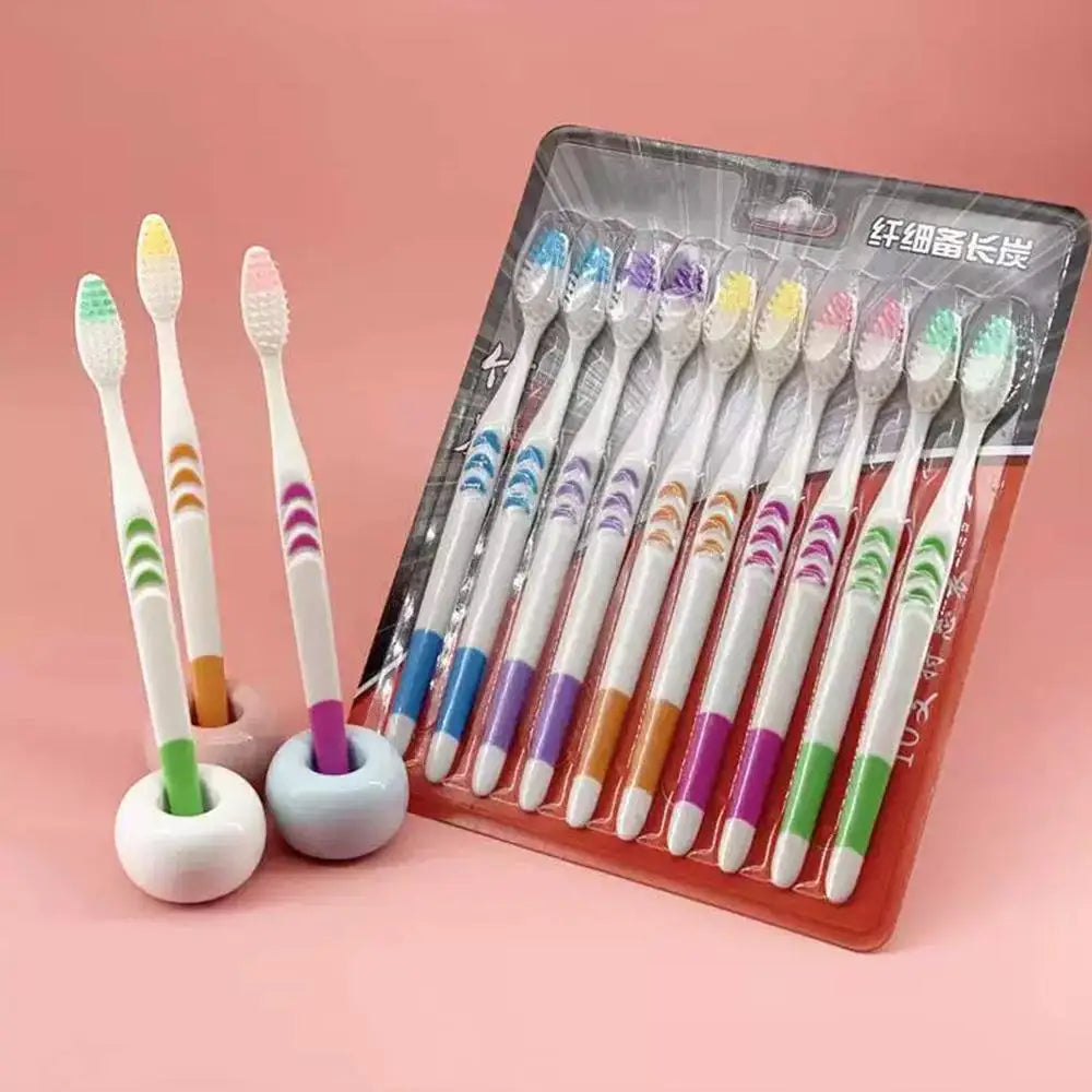 10-Pack Bamboo Charcoal Toothbrushes | Ultra-Soft Bristles Bamboo Toothbrush Set QXL