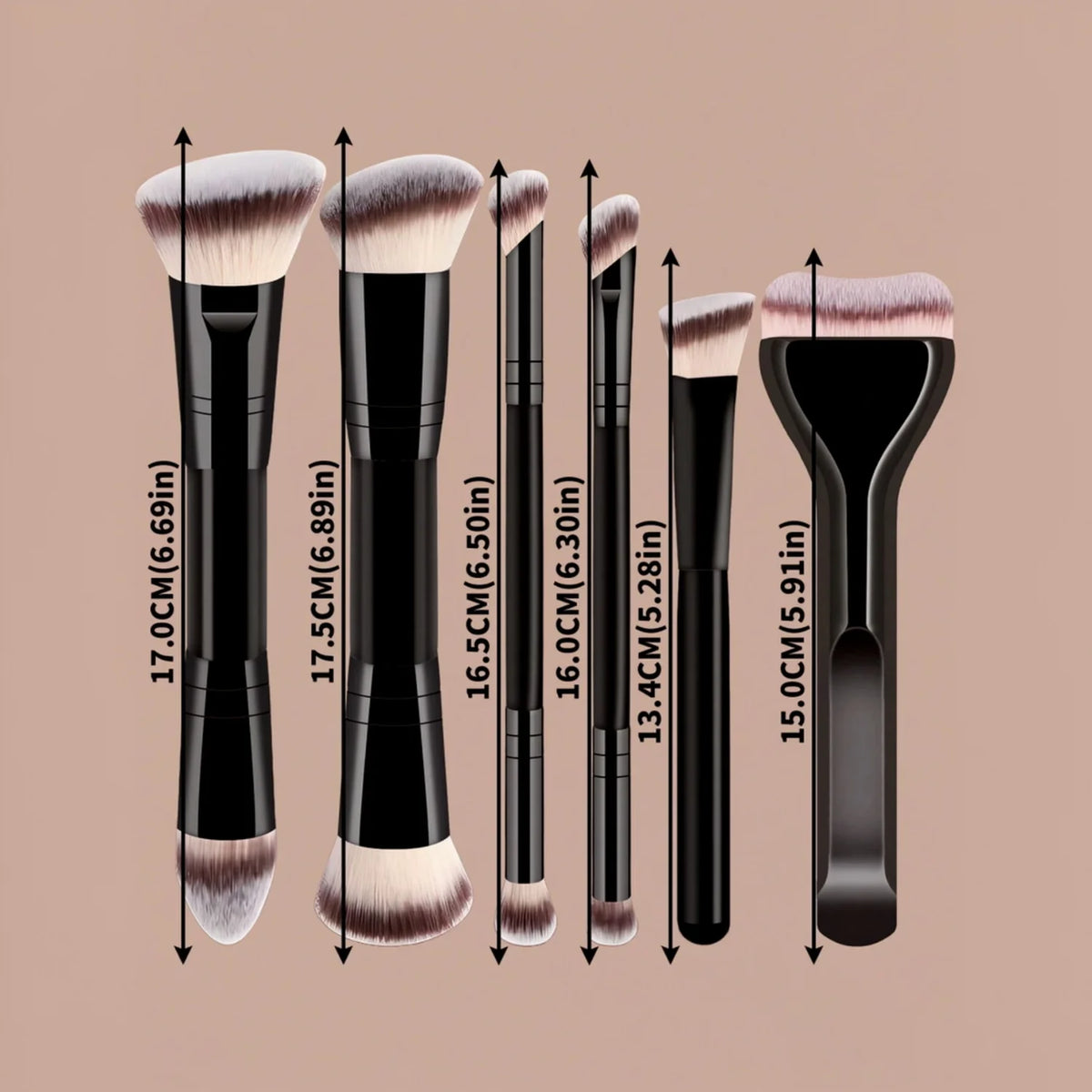 LUXEBLEND 6-Pc Dual-Ended Travel Makeup Brush Set Makeup Brush Set QXL
